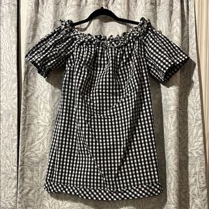 Black and White Gingham Off-Shoulder Dress